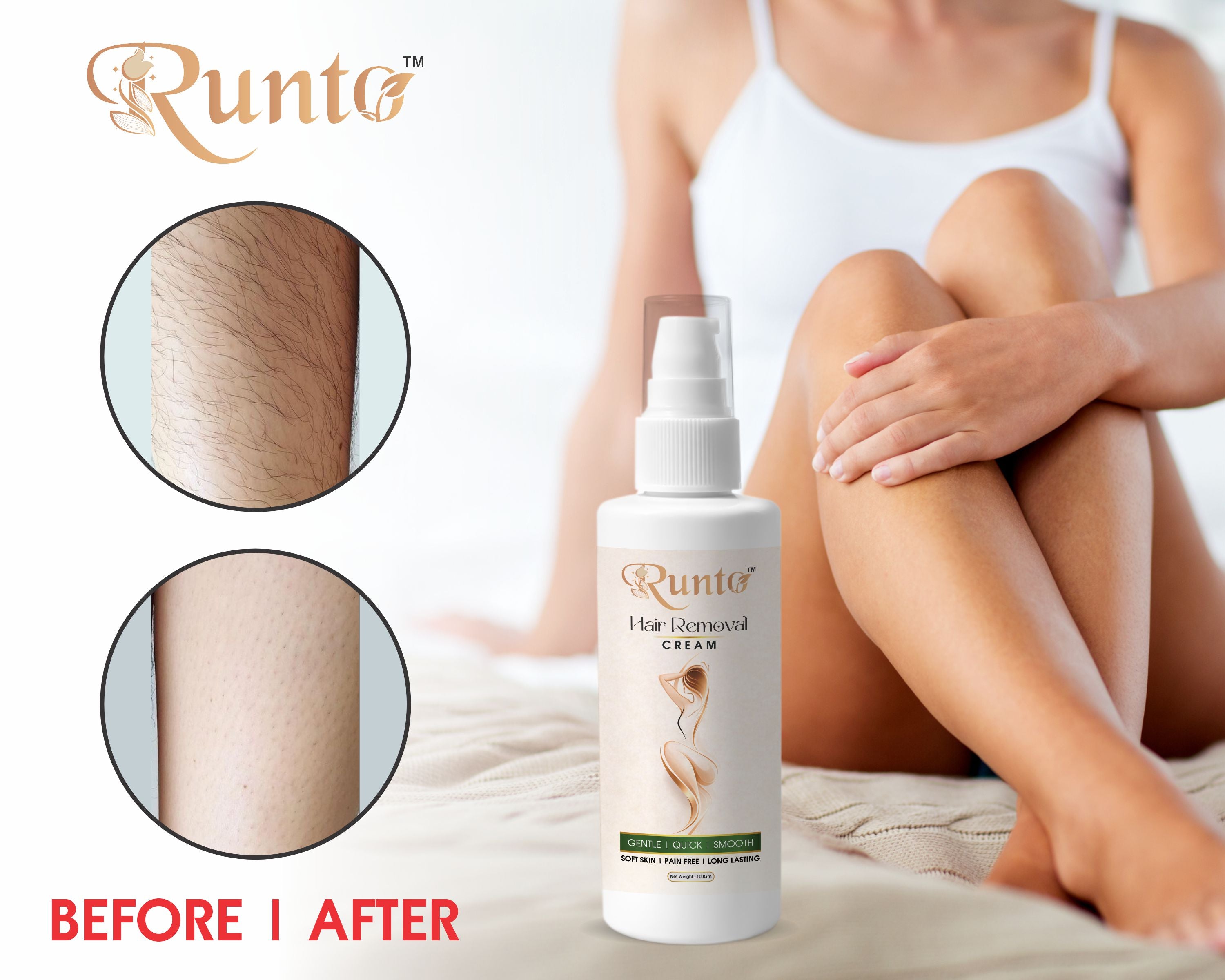 (BUT 1 GET 1 FREE)RUNTO Hair Removal Cream Spray for Women & men  – Painless, Quick & Smooth Skin | Long Lasting Hair Removal | 100ml