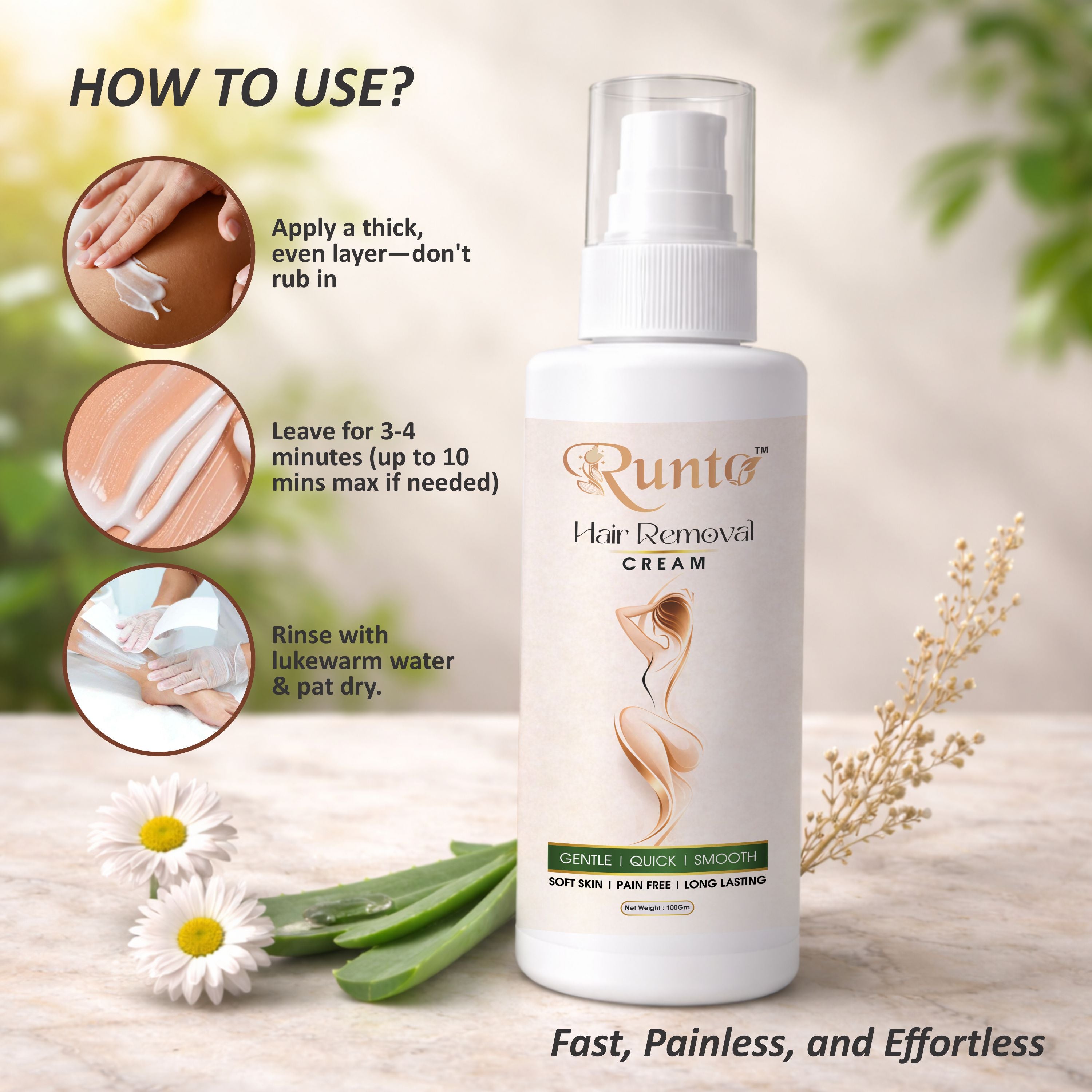 (BUT 1 GET 1 FREE)RUNTO Hair Removal Cream Spray for Women & men  – Painless, Quick & Smooth Skin | Long Lasting Hair Removal | 100ml